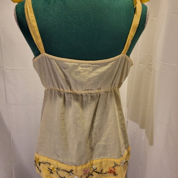 Anthropologie Odille Floral Embroidered Hem Yellow Tank Medium - Picture 7 of 11